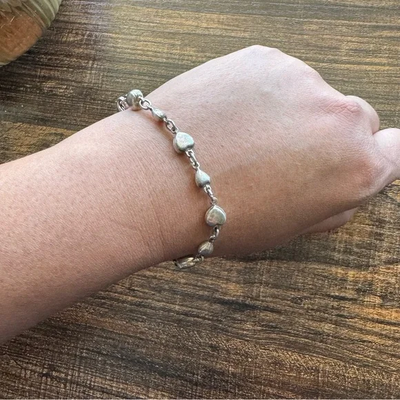 Sterling Silver 925 Heart Charm Bracelet 7.5” - Picture 4 of 7